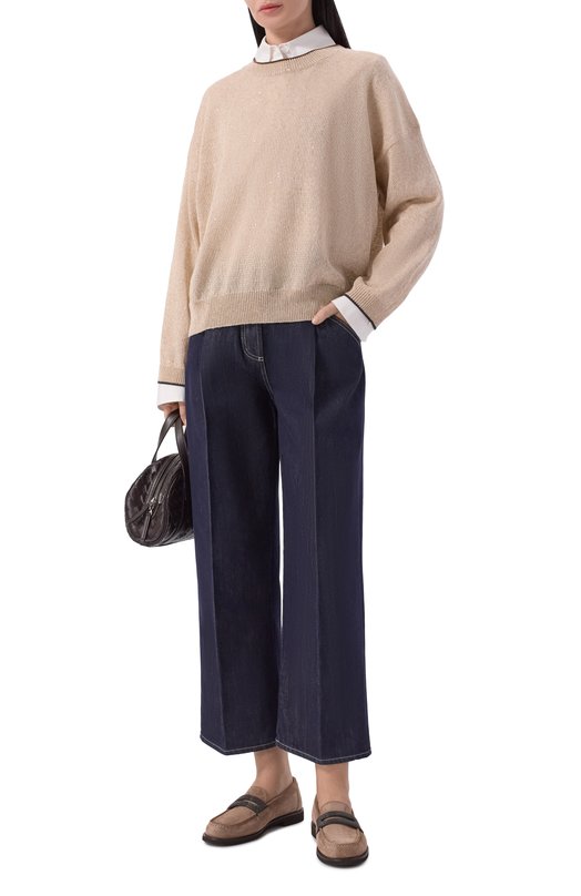 Льняной пуловер Brunello Cucinelli MDT796410 Бежевый  MDT796410 Фото 2