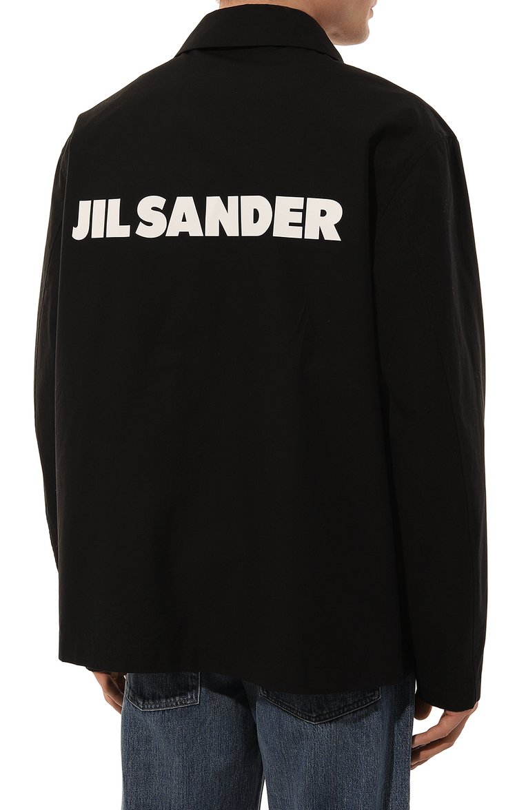 Мужская хлопковая куртка JIL SANDER черного цвета, арт. J23BN0003-J45026 | Фото 4 (Рукава: Длинные; Длина (верхняя одежда): Короткие; Драгоценные камни: Проставлено; Материал подклада: Хлопок; Материал сплава: Проставлено; Кросс-КТ: Легкая куртка, Ветровка; Стили: Кэжуэл)