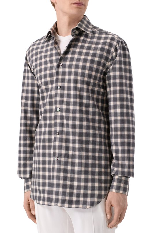 Хлопковая рубашка Kiton UCCH0943907 Серый  UCCH0943907 Фото 3