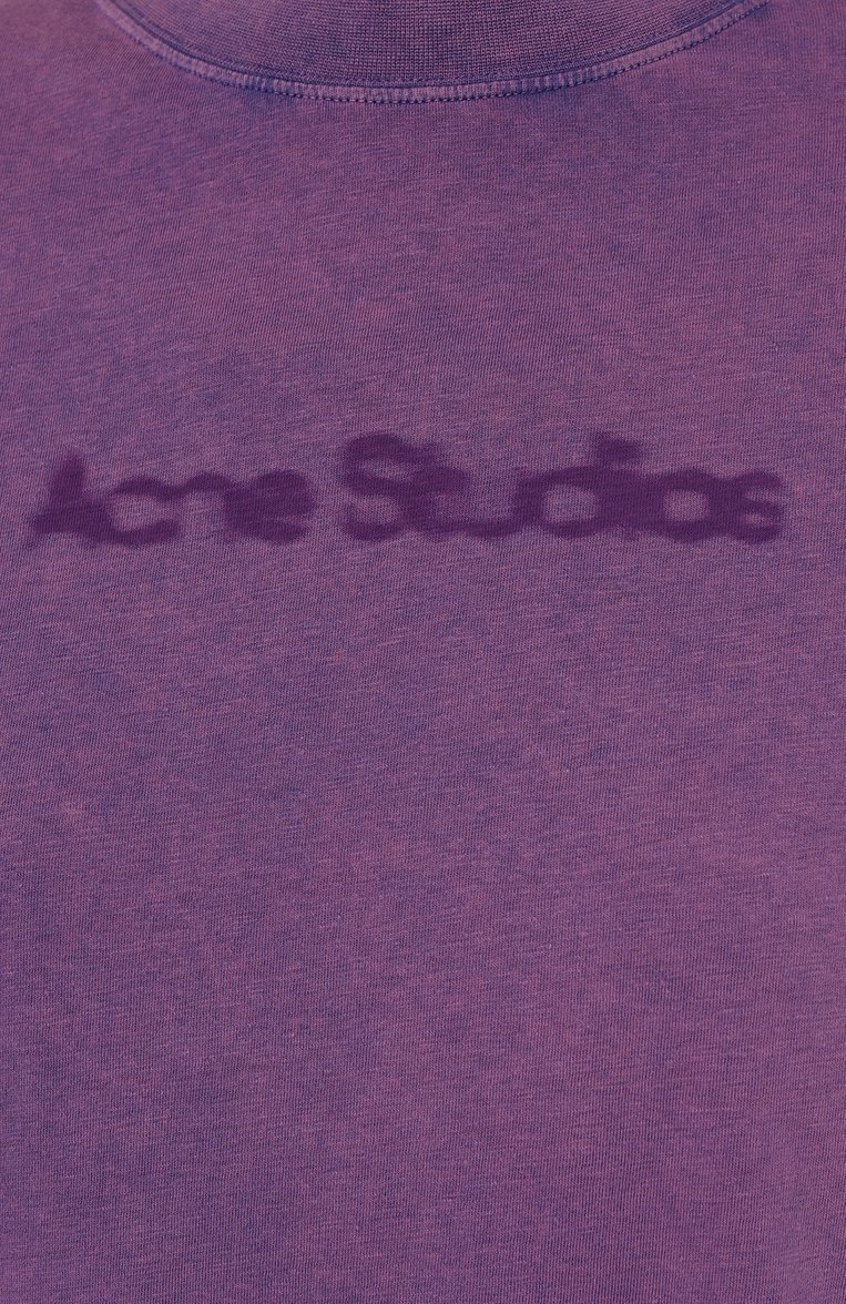 Женская хлопковая футболка ACNE STUDIOS фиолетового цвета, арт. FN-WN-TSHI000639 | Фото 5 (Материал сплава: Проставлено; Рукава: 3/4; Материал внешний: Хлопок; Длина (для топов): Удлиненные; Драгоценные камни: Проставлено; Женское Кросс-КТ: Футболка-одежда; Стили: Кэжуэл; Принт: С принтом)