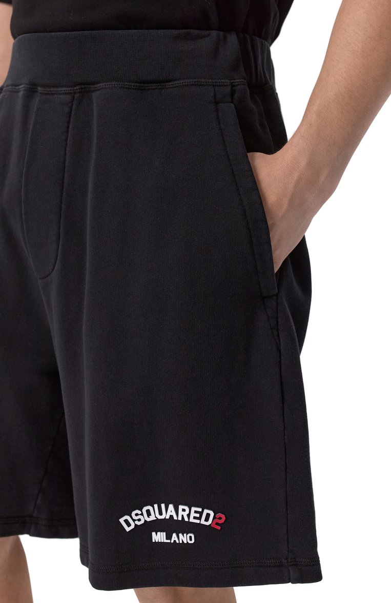 Мужские хлопковые шорты DSQUARED2 черного цвета, арт. S74MU0894/S25539 | Фото 5 (Длина Шорты М: До колена; Материал внешний: Хлопок; Принт: Без принта; Случай: Повседневный; Стили: Кэжуэл)