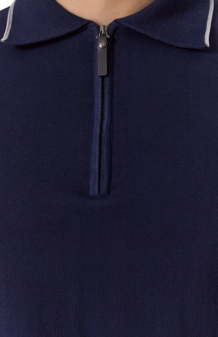 Мужское хлопковое поло CANALI темно-синего цвета, арт. C1052/MK02261 | Фото 5 (Длина (для топов): Стандартные; Рукава: Короткие; Материал внешний: Хлопок; Кросс-КТ: Трикотаж; Застежка: Молния; Принт: Без принта; Стили: Кэжуэл)