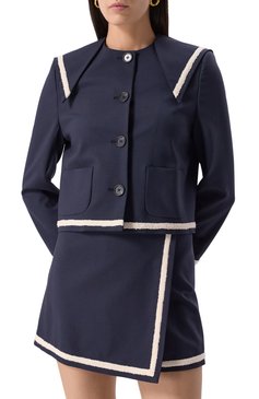 Женский шерстяной жакет MSGM синего цвета, арт. 3841MDG02/257127 | Фото 3 (Длина (для топов): Стандартные; Драгоценные камни: Проставлено; Рукава: Длинные; Материал внешний: Шерсть; Материал сплава: Проставлено; Женское Кросс-КТ: Жакет-одежда; 1-2-бортные: Однобортные; Кросс-КТ: костюм; Стили: Ретро)