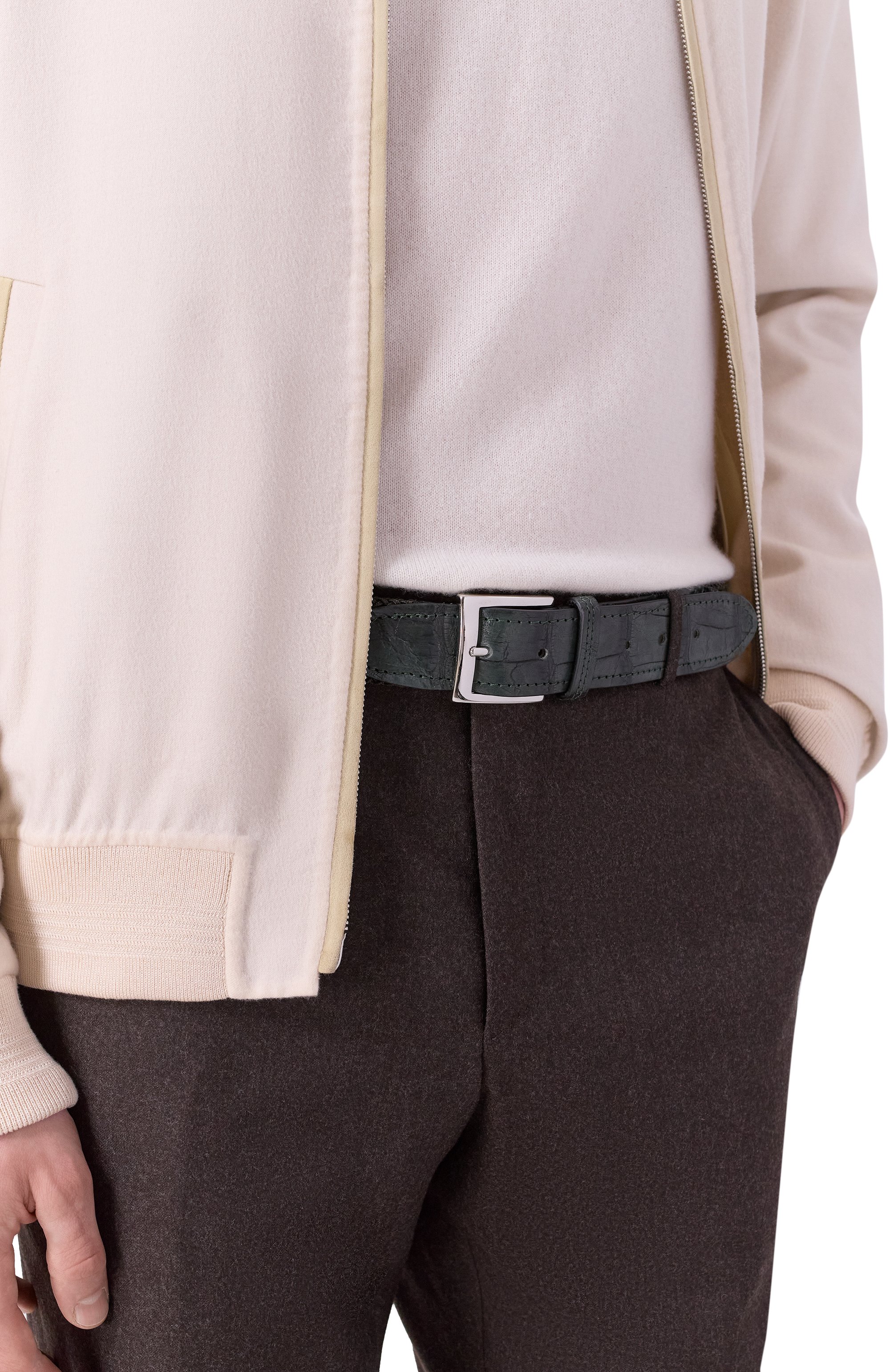 Ремень с отделкой из кожи крокодила KITON, арт. USC4336N0134002/90-120, фото 2