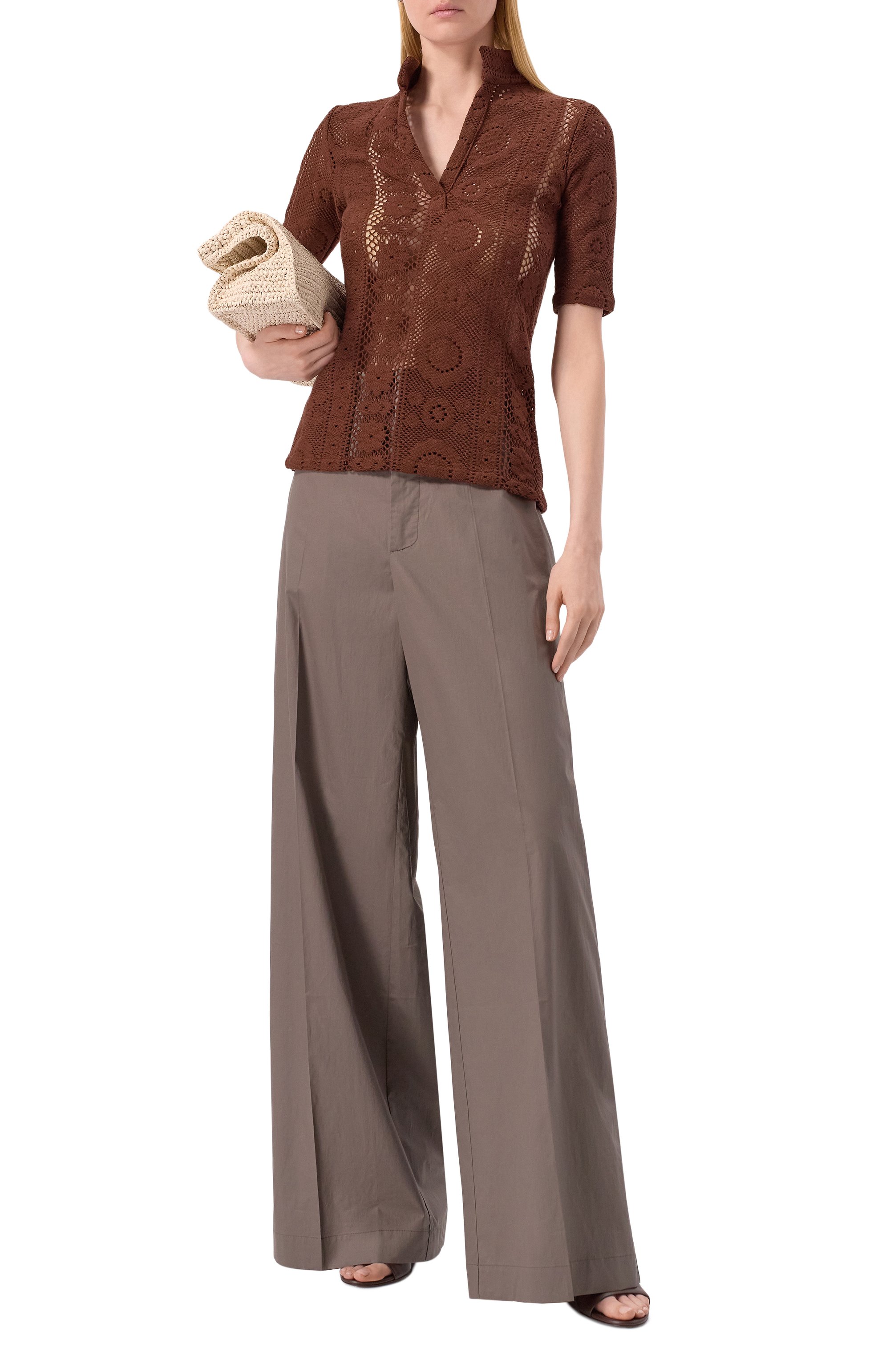 Хлопковое поло ALBUS LUMEN коричневого цвета по цене 38950 руб., арт. AL.RT25.001.P0L0T0P.CR0CHET, фото 2 Хлопковое поло ALBUS LUMEN, арт. AL.RT25.001.P0L0T0P.CR0CHET, фото 2