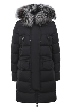 Женский пуховик MONCLER черного цвета, арт. F2-093-1B510-02-C0059 | Фото 1 (Рукава: Длинные; Длина (верхняя одежда): До середины бедра; Материал внешний: Синтетический материал; Женское Кросс-КТ: Пуховик-пальто; Кросс-КТ: Пуховик; Материал сплава: Проставлено; Материал подклада: Синтетический материал; Драгоценные камни: Проставлено; Материал утеплителя: Пух и перо; Стили: Кэжуэл)