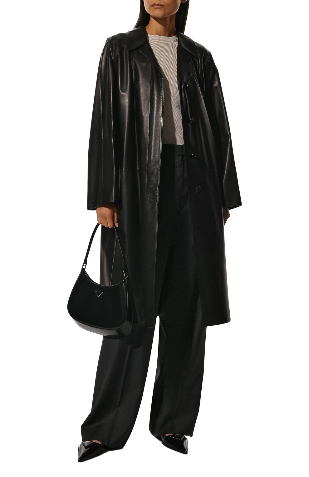 Кожаное пальто PRADA черного цвета по цене 700000 руб., арт. 56A028-08P-F0002, фото 2 Кожаное пальто PRADA, арт. 56A028-08P-F0002, фото 2