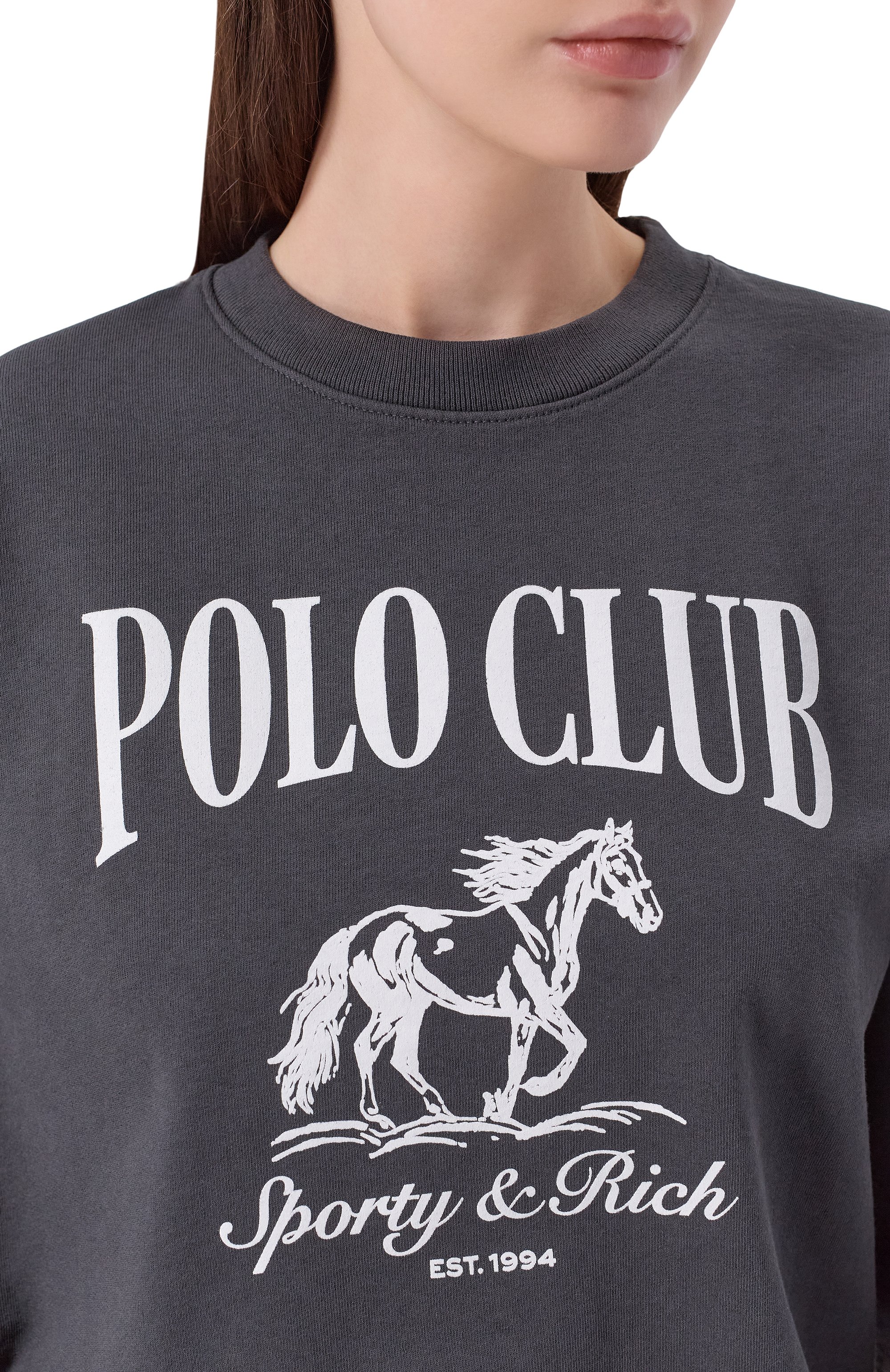 Хлопковый свитшот SPORTY AND RICH серого цвета по цене 25750 руб., арт. ST07165261BA02, фото 5 Хлопковый свитшот SPORTY AND RICH, арт. ST07165261BA02, фото 5