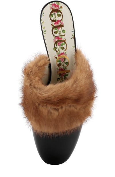 Кожаные мюли с отделкой из меха норки на декорированном каблуке GUCCI, арт. 502872/EYR40, фото 5