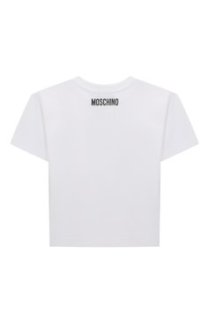 Детская хлопковая футболка MOSCHINO белого цвета, арт. HEM060/LAA02/4-8 | Фото 2 (Девочки Кросс-КТ: футболка-одежда; Рукава: Короткие; Материал сплава: Проставлено; Материал внешний: Хлопок; Драгоценные камни: Проставлено; Ростовка одежда: 5 лет | 110 см, 8 лет | 128 см, 4 года | 104 см, 6 лет | 116 см)