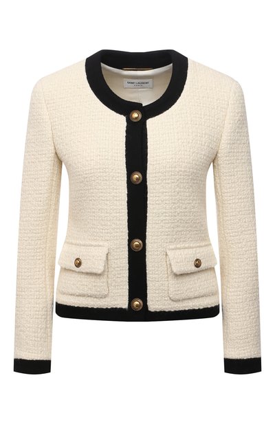 Шерстяной жакет SAINT LAURENT кремового цвета по цене 326500 руб., арт. 668542/Y118T, фото 1 Шерстяной жакет SAINT LAURENT, арт. 668542/Y118T, фото 1