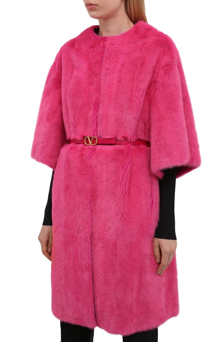 Женская шуба из меха норки VALENTINO фуксия цвета, арт. WF3FAN011AF | Фото 3 (Длина (верхняя одежда): До колена; Рукава: 3/4; Женское Кросс-КТ: Мех; Стили: Гламурный; Материал внешний: Натуральный мех; Драгоценные камни: Проставлено; Материал сплава: Проставлено; Кросс-КТ: Куртка)