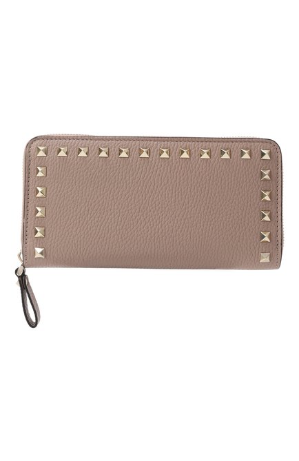 Женские кожаный кошелек rockstud VALENTINO темно-бежевого цвета, арт. 6W2P0645/VSH | Фото 1 (Материал сплава: Проставлено; Нос: Не проставлено; Материал: Натуральная кожа)