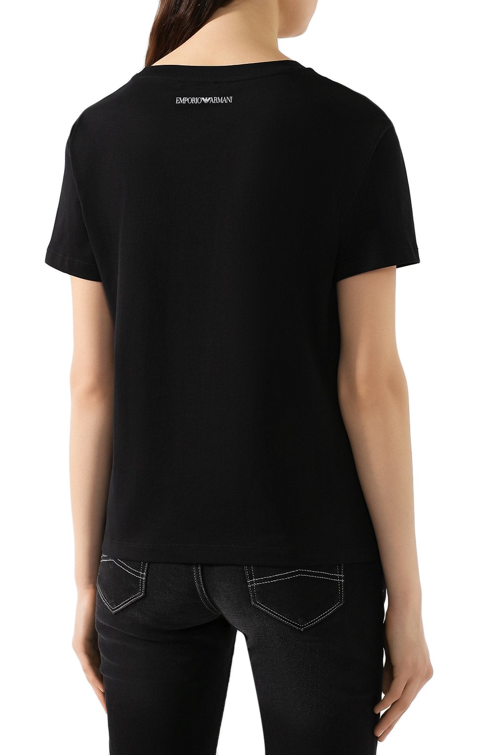 Хлопковая футболка EMPORIO ARMANI черного цвета по цене 13300 руб., арт. 3H2T7F/2J30Z, фото 4 Хлопковая футболка EMPORIO ARMANI, арт. 3H2T7F/2J30Z, фото 4
