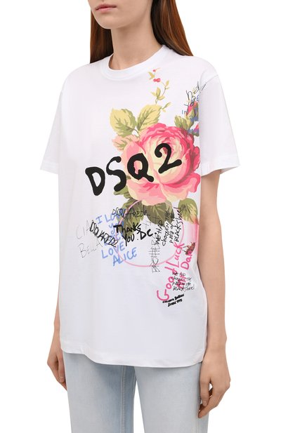 Хлопковая футболка DSQUARED2 белого цвета по цене 22150 руб., арт. S75GD0276/S23009, фото 3 Хлопковая футболка DSQUARED2, арт. S75GD0276/S23009, фото 3