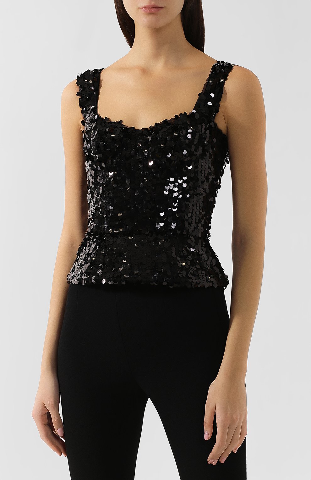 Топ с пайетками DOLCE & GABBANA черного цвета по цене 196500 руб., арт. F71J4T/FLSA8, фото 3 Топ с пайетками DOLCE & GABBANA, арт. F71J4T/FLSA8, фото 3