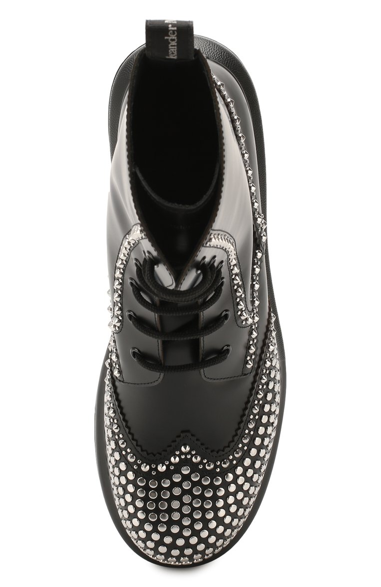 Мужские кожаные ботинки ALEXANDER MCQUEEN черного цвета, арт. 610808/WHX59 | Фото 5 (Подошва: Массивная; Материал внутренний: Натуральная кожа; Мужское Кросс-КТ: Байкеры-обувь; Материал утеплителя: Без утеплителя; Драгоценные камни: Проставлено; Материал сплава: Проставлено; Материал внешний: Натуральная кожа)