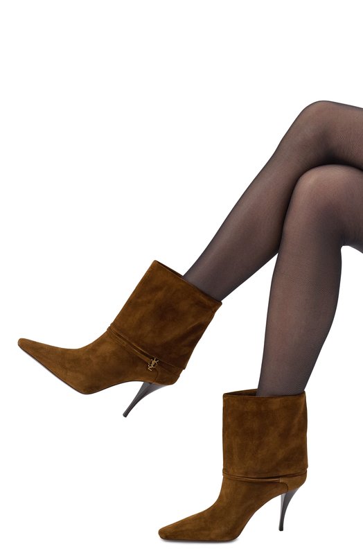 Замшевые ботильоны Niki 90 Saint Laurent 801393/0LI00 Коричневый  801393/0LI00 Фото 2