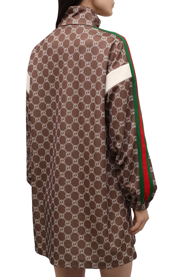 Женское пла�тье GUCCI коричневого цвета, арт. 678689/XJD1G | Фото 4 (Материал внешний: Хлопок, Синтетический материал; Длина Ж (юбки, платья, шорты): Мини; Рукава: Длинные; Стили: Гламурный; Случай: Повседневный; Женское Кросс-КТ: Платье-одежда; Драгоценные камни: Проставлено; Нос: Не проставлено; Материал сплава: Проставлено)