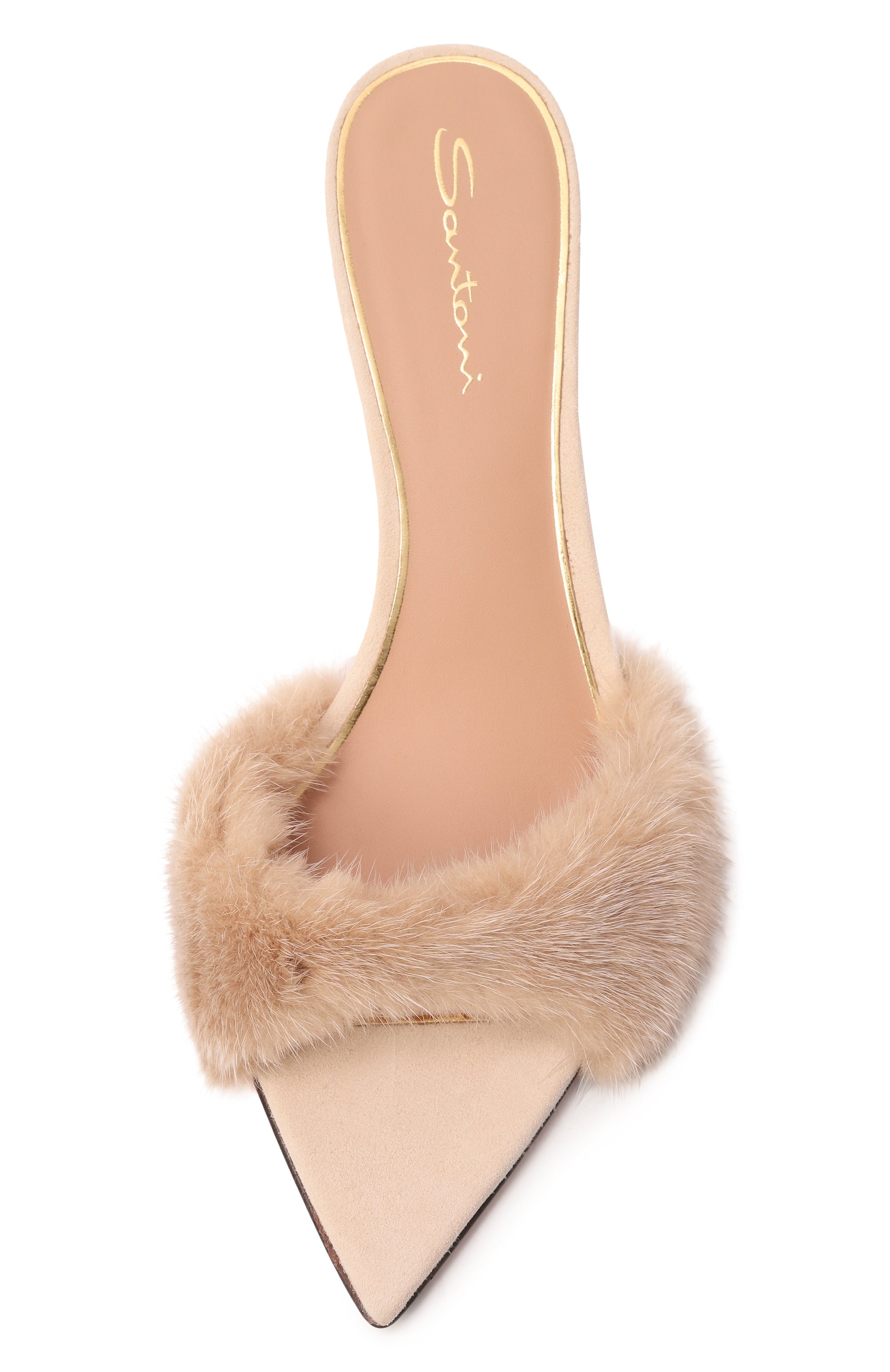 Замшевые мюли с отделкой из норки SANTONI, арт. WHTG71778HI2N0NE, фото 6