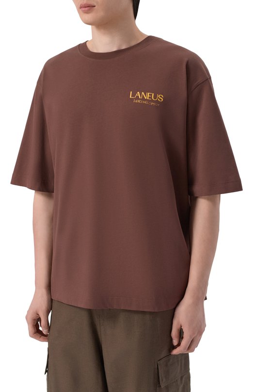 Хлопковая футболка Laneus S6LAMATH118 Коричневый  S6LAMATH118 Фото 3