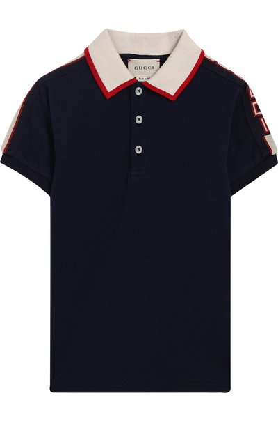 Хлопковое поло с контрастной отделкой GUCCI синего цвета по цене 18500 руб., арт. 512632/X9T64, фото 1 Хлопковое поло с контрастной отделкой GUCCI, арт. 512632/X9T64, фото 1