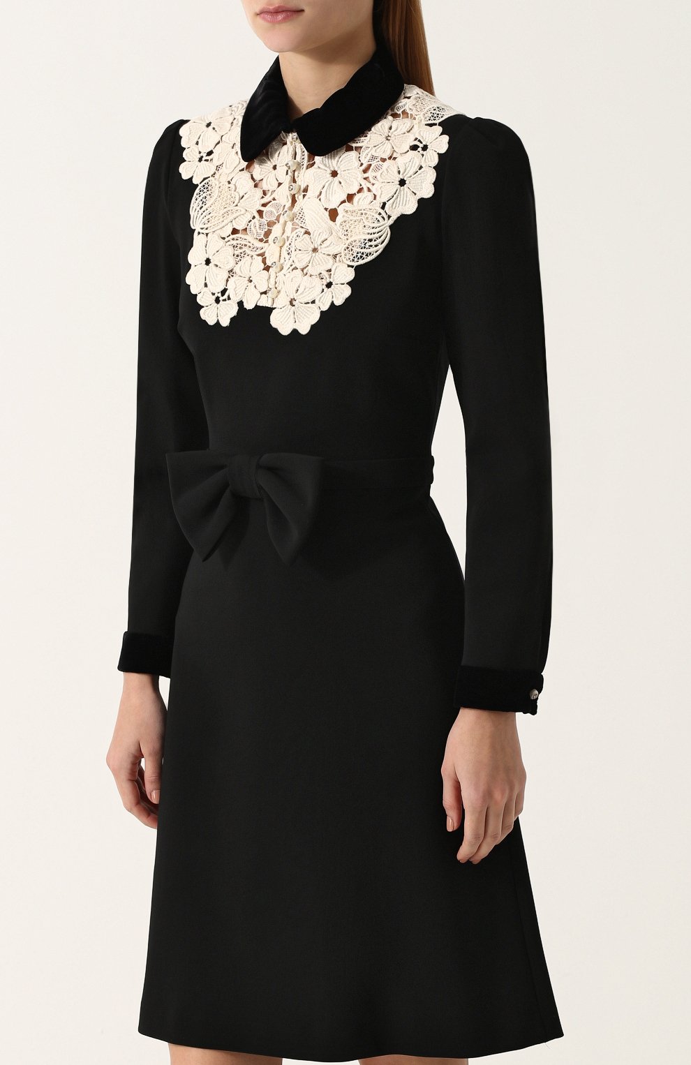 Приталенное платье-миди с контрастной кружевной вставкой GUCCI, арт. 479516/X9B44, фото 3