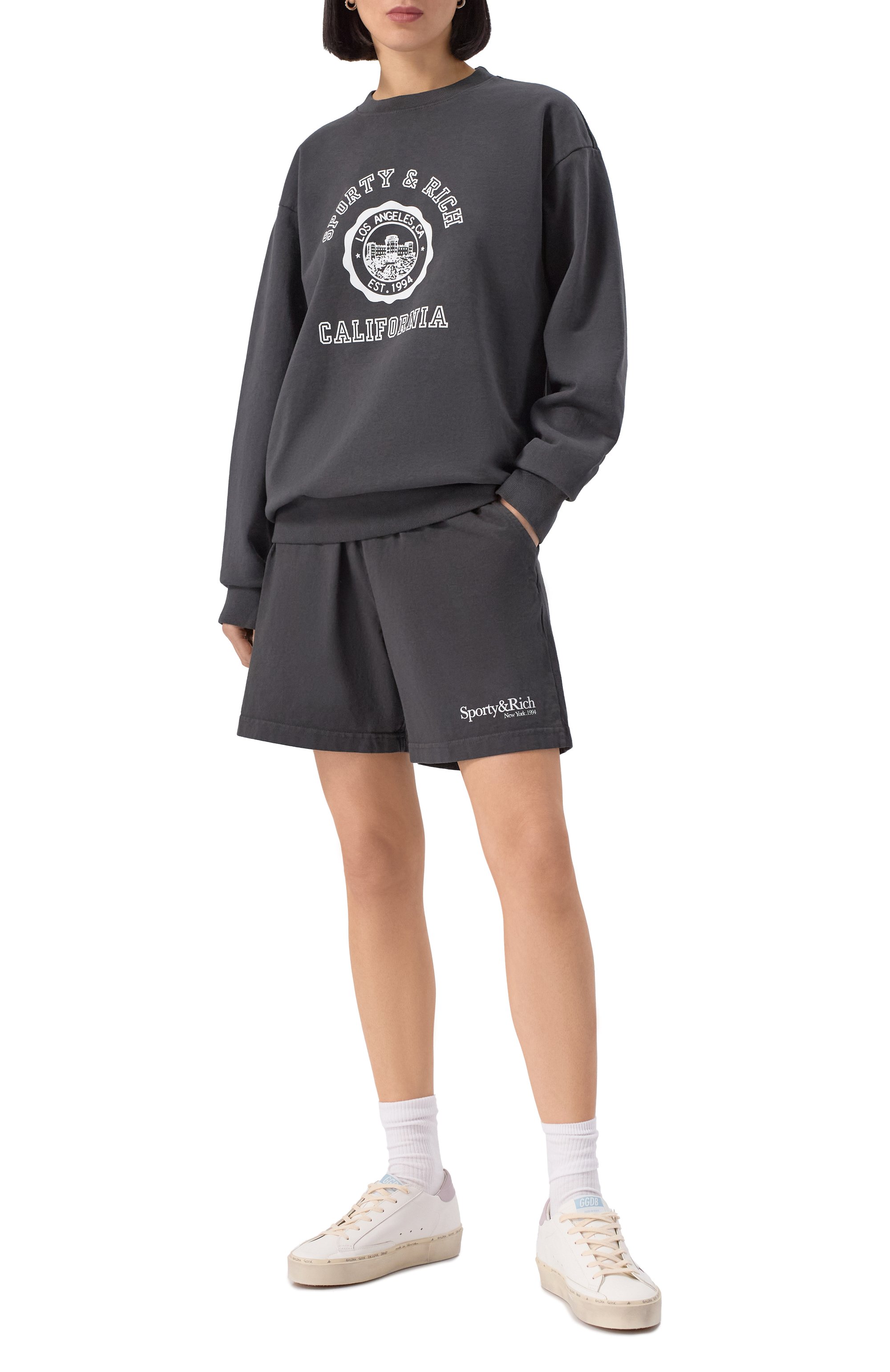 Хлопковый свитшот SPORTY AND RICH темно-серого цвета по цене 23300 руб., арт. ST071622508BA02, фото 2 Хлопковый свитшот SPORTY AND RICH, арт. ST071622508BA02, фото 2