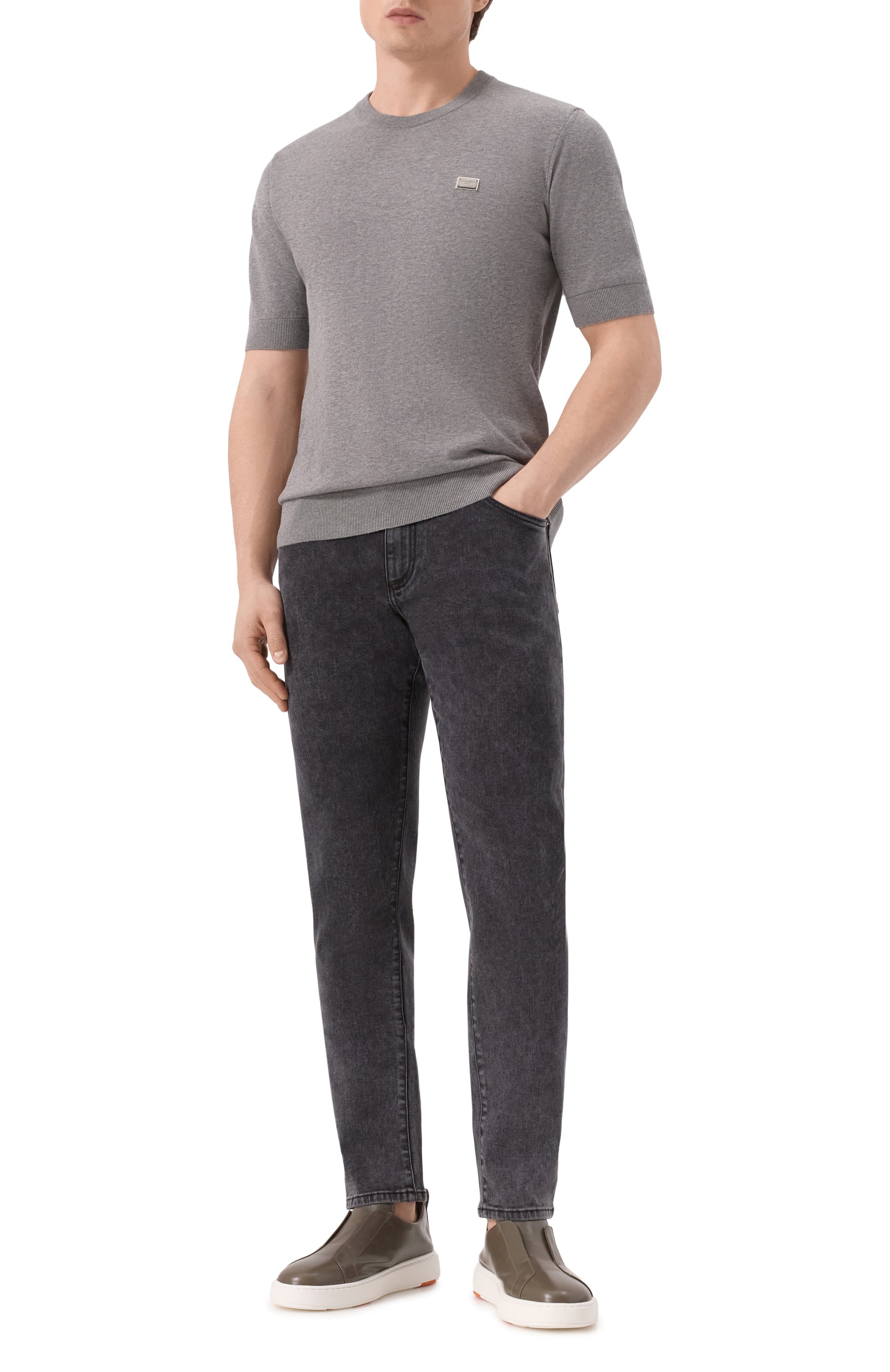 Хлопковый джемпер DOLCE & GABBANA серого цвета по цене 95050 руб., арт. GXX03T/JBCE9, фото 2 Хлопковый джемпер DOLCE & GABBANA, арт. GXX03T/JBCE9, фото 2