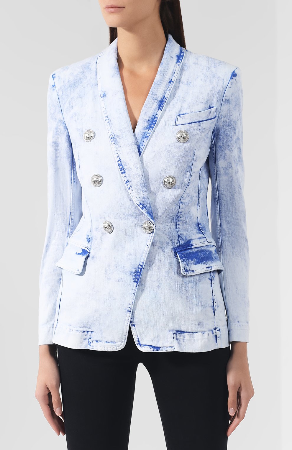 Двубортный жакет BALMAIN голубого цвета по цене 214500 руб., арт. SF17859/D070, фото 3 Двубортный жакет BALMAIN, арт. SF17859/D070, фото 3