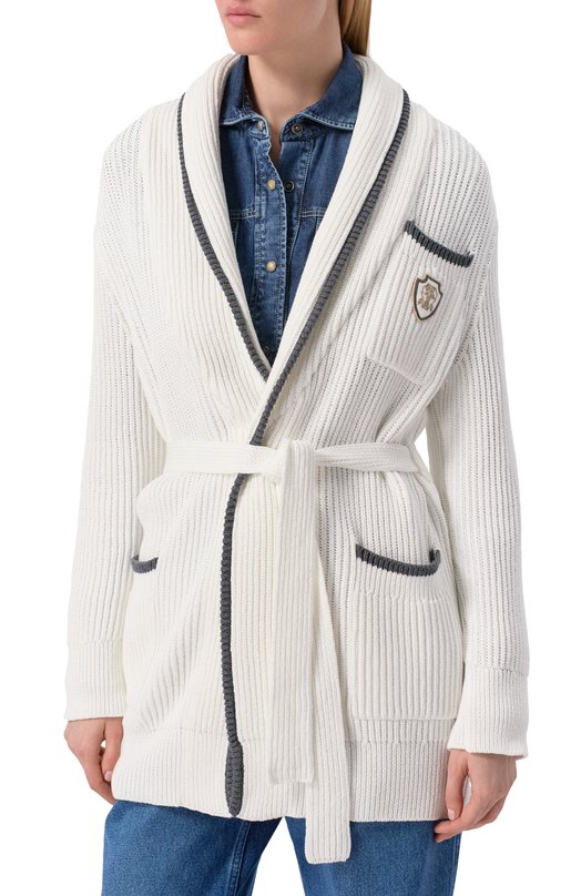 Хлопковый кардиган Brunello Cucinelli MSB581306 Белый  MSB581306 Фото 3
