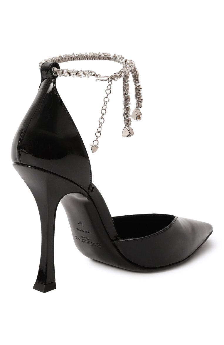 Женские лакированные туфли stevie 100 JIMMY CHOO черного цвета, арт. STEVIE 100 | Фото 5 (Драгоценные камни: Проставлено; Материал внешний: Натуральная кожа; Подошва: Плоская; Материал сплава: Проставлено; Материал внутренний: Натуральная кожа; Каблук высота: Высокий; Каблук тип: Фигурный)