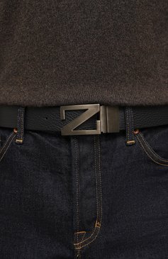 Мужской двусторонний ремень ZEGNA темно-синего цвета, арт. B027UZ/LHB0V | Фото 2 (Материал сплава: Проставлено; Нос: Не проставлено; Материал: Натуральная кожа; Случай: Повседневный)