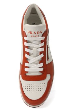 Мужские кожаные кеды PRADA красного цвета, арт. 2EE364-3LKG-F011G | Фото 6 (Стили: Классический; Материал утеплителя: Без утеплителя; Подошва: Массивная; Материал сплава: Проставлено; Драгоценные камни: Проставлено; Нос: Не проставлено; Материал внешний: Натуральная кожа; Кросс-КТ: Низкие)