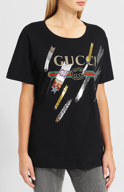 Хлопковая футболка с логотипом бренда GUCCI, арт. 492347/X9Y30, фото 3