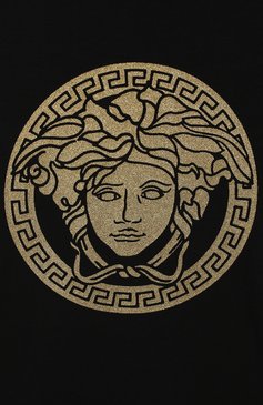 Детское хлопковое платье VERSACE черного цвета, арт. YC000183/YA00019/8A-14A | Фото 3 (Рукава: Длинные; Случай: Повседневный; Принт: С принтом; Материал сплава: Проставлено, Проверено; Материал внешний: Хлопок; Статус проверки: Проверено, Проверена категория; Девочки Кросс-КТ: Платье-одежда; Драгоценные камни: Проставлено)