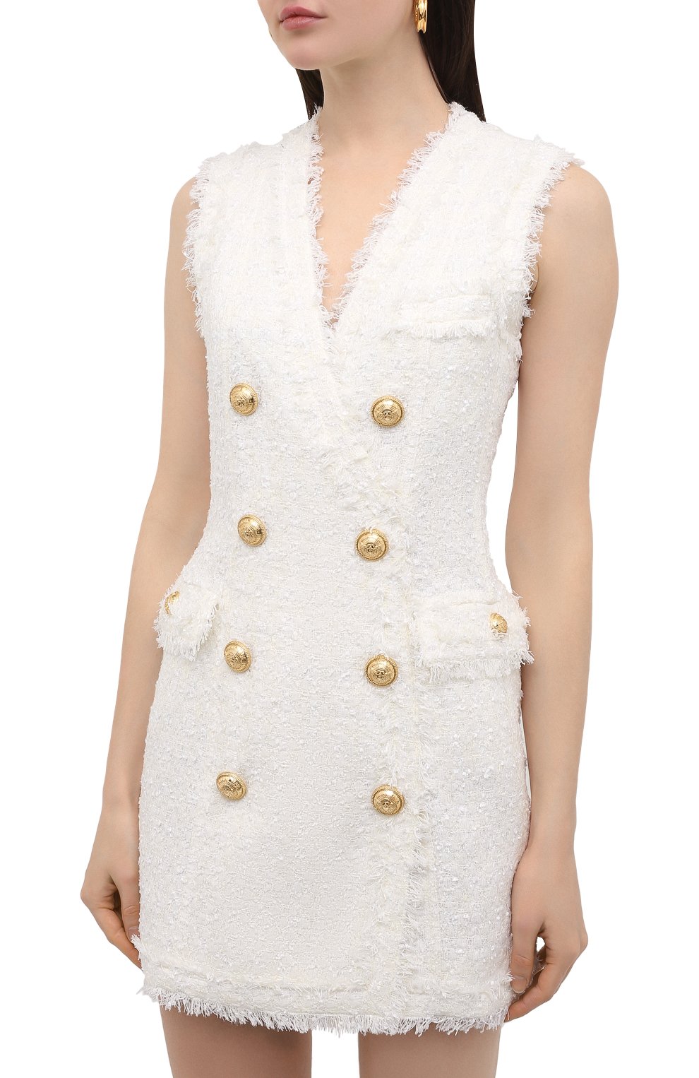 Платье BALMAIN белого цвета по цене 226500 руб., арт. VF0R5010/X479, фото 3 Платье BALMAIN, арт. VF0R5010/X479, фото 3