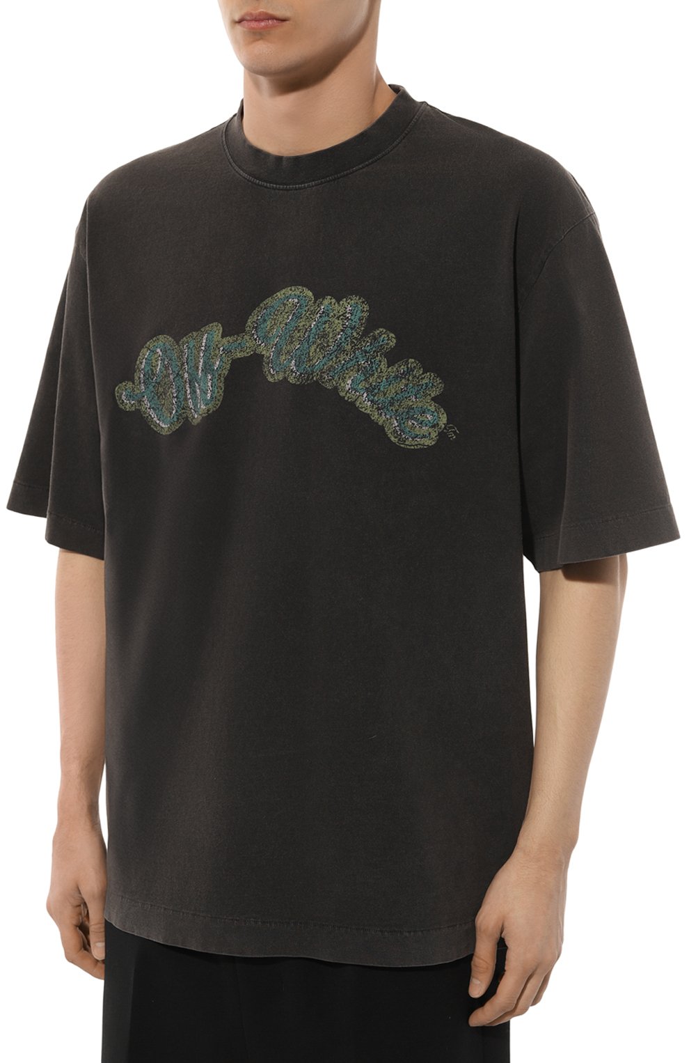 Хлопковая футболка OFF-WHITE темно-серого цвета по цене 48200 руб., арт. 0MAA120S24JER013, фото 3 Хлопковая футболка OFF-WHITE, арт. 0MAA120S24JER013, фото 3