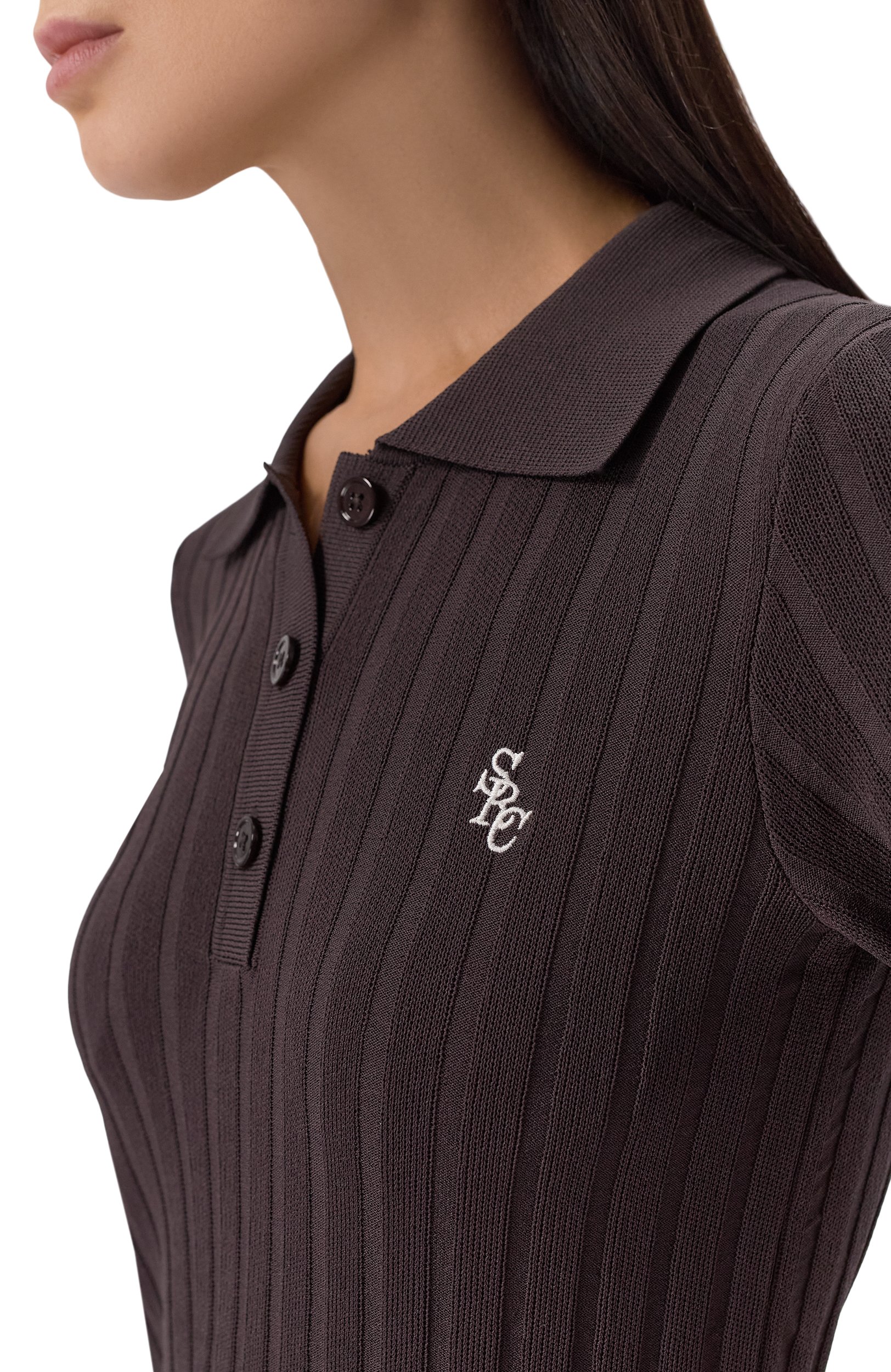 Поло из вискозы SPORTY AND RICH темно-коричневого цвета по цене 28600 руб., арт. WS069711302BR29, фото 5 Поло из вискозы SPORTY AND RICH, арт. WS069711302BR29, фото 5