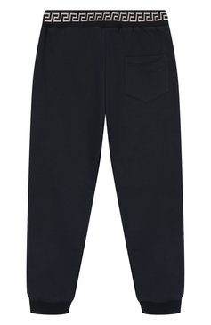 Детские хлопковые джоггеры VERSACE темно-синего цвета, арт. 1018290/1A11652/8A-14A | Фото 2 (Нос: Не проставлено; Материал внешний: Хлопок; Мальчики Кросс-КТ: Брюки-спорт, Джоггеры-одежда; Автоматизация состава: Проставлено; Ростовка одежда: 8 лет | 128 см, 12 лет | 152 см, 16 лет | 164 см, 10 - 11 лет | 140 - 146см)