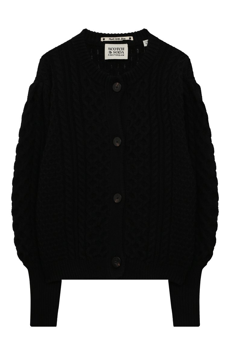 Детский хлопковый кардиган SCOTCH AND SODA черного цвета, арт. 168252-22-FWGM-D60 | Фото 1 (Материал внешний: Хлопок, Синтетический материал; Рукава: Длинные; Д�евочки Кросс-КТ: Кардиган-одежда)