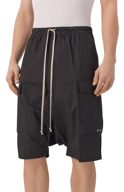 Хлопковые шорты RICK OWENS черного цвета по цене 92300 руб., арт. RU01F2389/P, фото 3 Хлопковые шорты RICK OWENS, арт. RU01F2389/P, фото 3