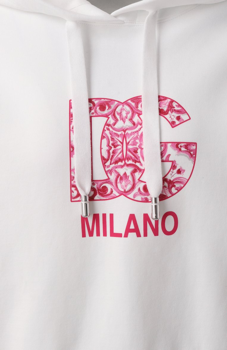 Женский хлопковое худи DOLCE & GABBANA белого цвета, арт. F9N24T/GDBY0 | Фото 6 (Длина (для топов): Стандартные; Материал внешний: Хлопок; Рукава: Длинные; Стили: Спорт-шик; Женское Кросс-КТ: Худи-одежда; Автоматизация ТО: Проставлено; Автоматизация состава: Проставлено)