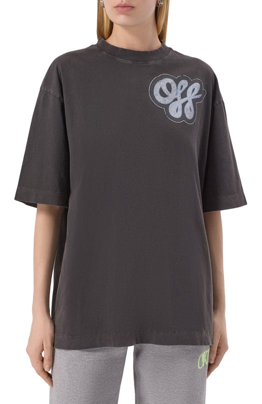 Хлопковая футболка Off-White 0WAA134S25JER003 Серый  0WAA134S25JER003 Фото 3