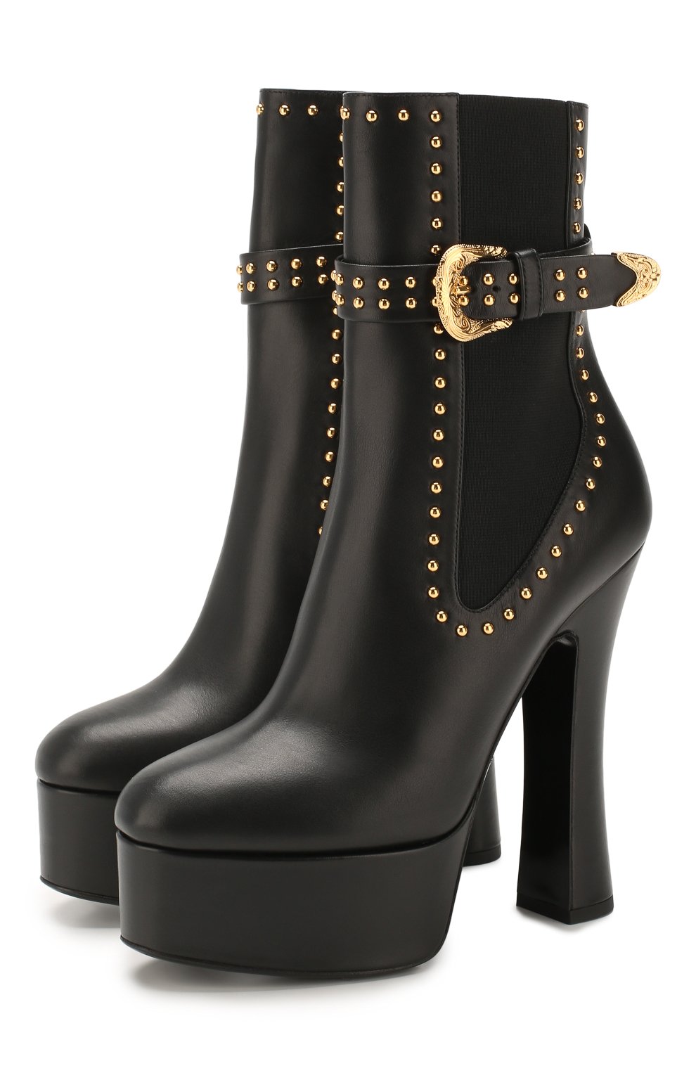 Кожаные ботильоны VERSACE черного цвета по цене 225500 руб., арт. DST203T/DVT4X, фото 1 Кожаные ботильоны VERSACE, арт. DST203T/DVT4X, фото 1