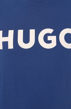 Мужская хлопковая футболка HUGO синего цвета, арт. 50467556 | Фото 5 (Рукава: Короткие; Материал сплава: Проставлено; Материал внешний: Хлопок; Драгоценные камни: Проставлено; Принт: С принтом; Стили: Кэжуэл; Длина (для топов): Стандартные; Мужское Кросс-КТ: Футболка-одежда; Кросс-КТ: Джерси)