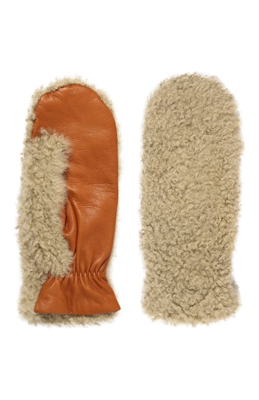 Меховые варежки из овчины DROMe Бежевый, фото 3