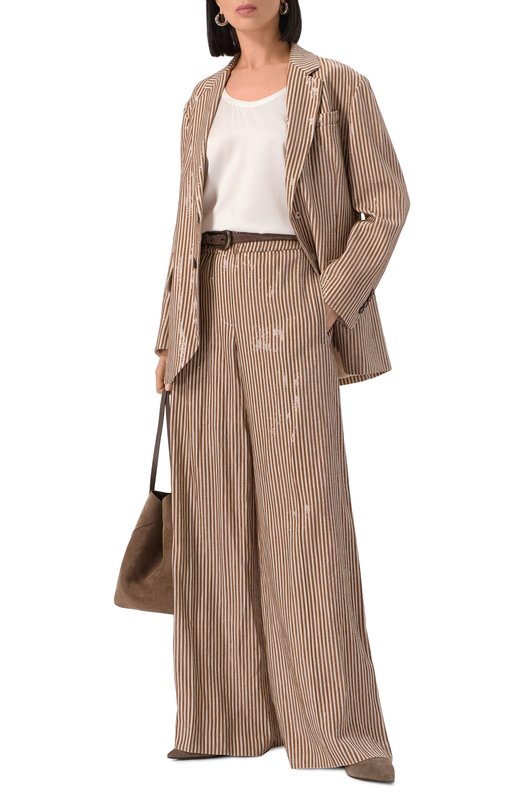 Льняные брюки с отделкой пайетками Brunello Cucinelli MM633P8897 Бежевый  MM633P8897 Фото 2