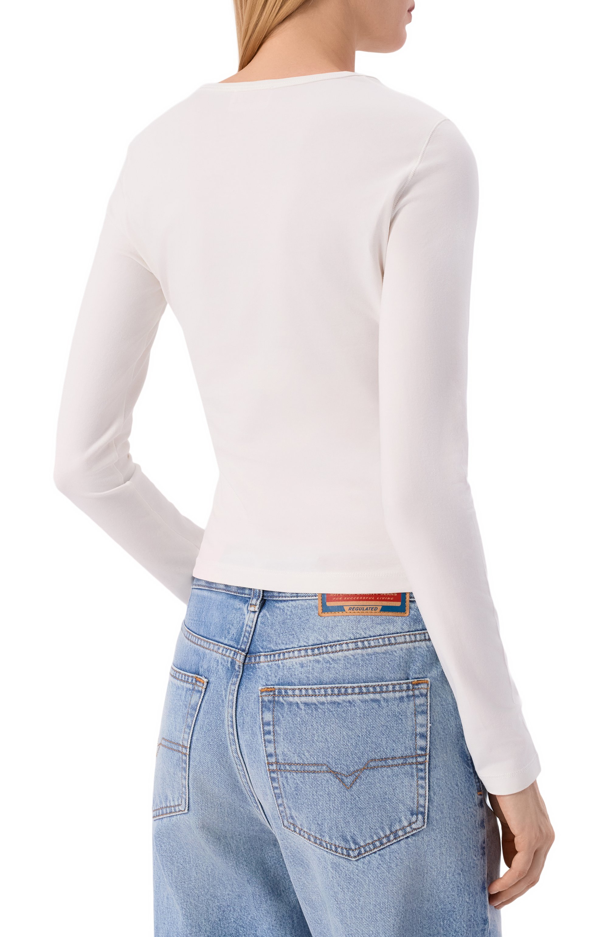 Хлопковый лонгслив DIESEL белого цвета по цене 15450 руб., арт. A19916/0AHQH, фото 4 Хлопковый лонгслив DIESEL, арт. A19916/0AHQH, фото 4