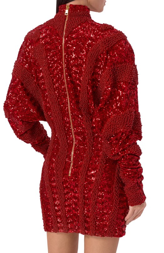 Платье с отделкой пайетками Balmain FF0R9377/PD22 Красный  FF0R9377/PD22 Фото 3